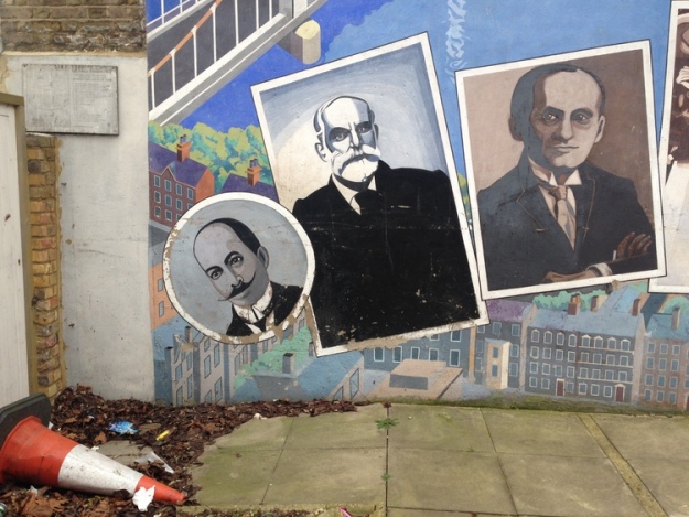 Some of the portraits at the base of the Battersea in Perspective mural.